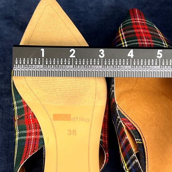 Matiko Lori Slingback Flats Green Tartan Women’s 7.5 / EU 38 Pointed Toe NIB - Picture 7 of 8